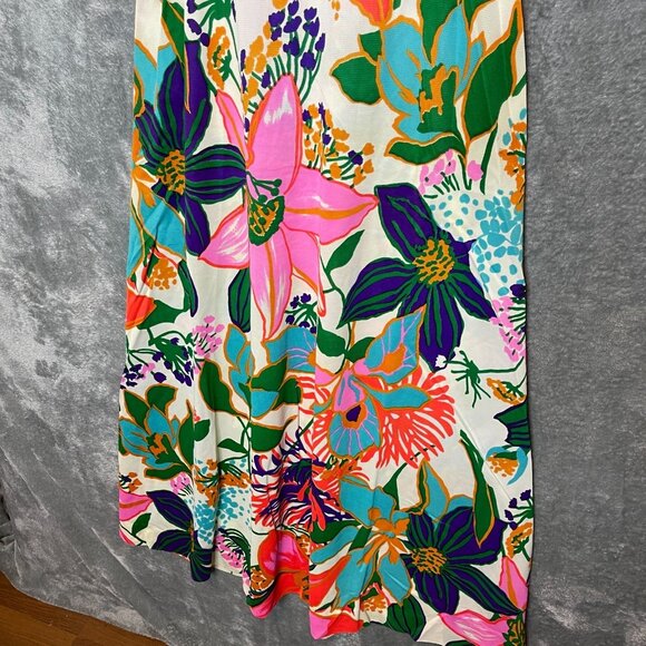Vtg Junior Aim Juniors Colorful Floral Tropical Retro Cut Out Back Maxi Dress S* - Picture 4 of 10